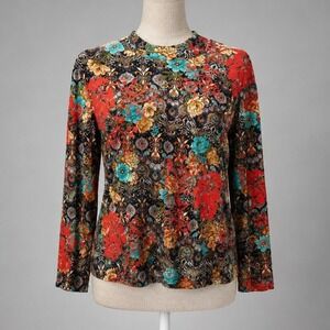 Y2K Floral Damask‎ Velvet Burnout Mock Neck Long Sleeve Top M Maximialist Grunge